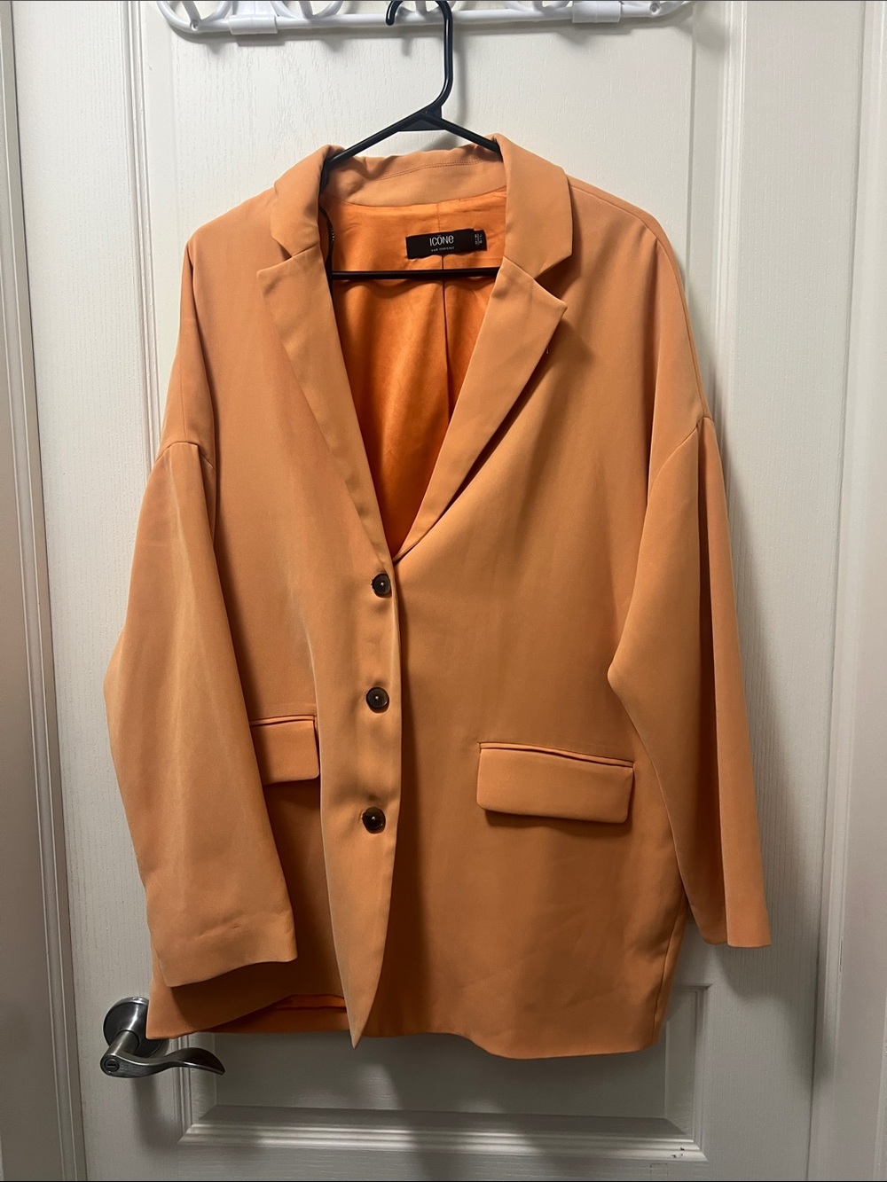 Simons Peach-Orange Relaxed Single-Breasted Blazer